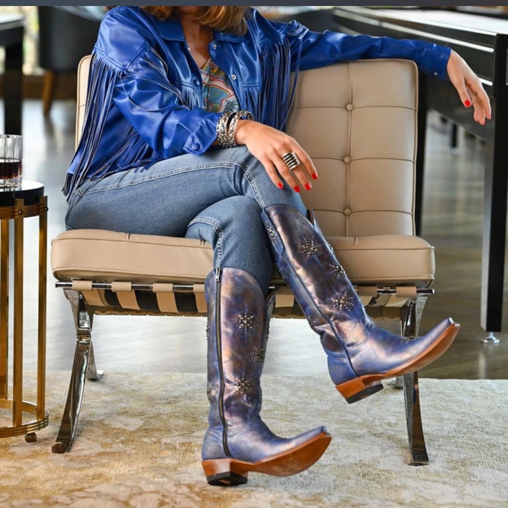 OLD GRINGO STELLETTA TALL BOOTS EMBELLISHEDS STARS SNIP TOE 7.5 NIB - Picture 3 of 11